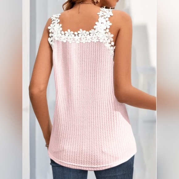 Lace Detail V-Neck Tank Top. Various Sizes Including Plus - Picture 2 of 5